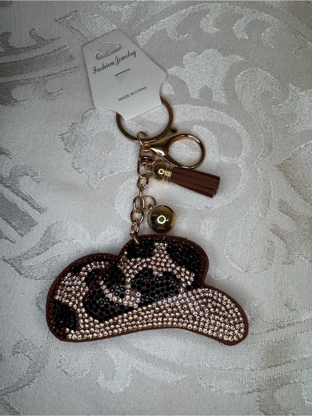 New Fashion Jewelry Brown Crystal Cowboy Hat Keychain by